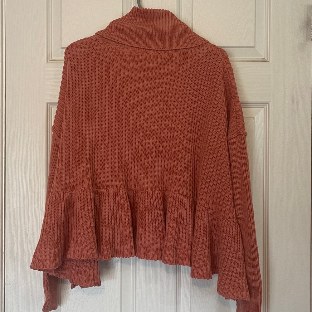 Free People Layer Cake Cowl Neck Peplum Rusty Rose Terracotta Knit Sweater - Picture 9 of 12